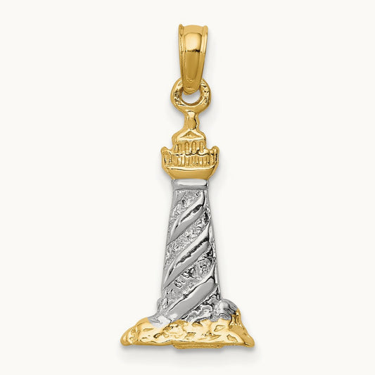 /Rhodium 3D St. Augustine Lighthouse Pendant, 14K White Gold