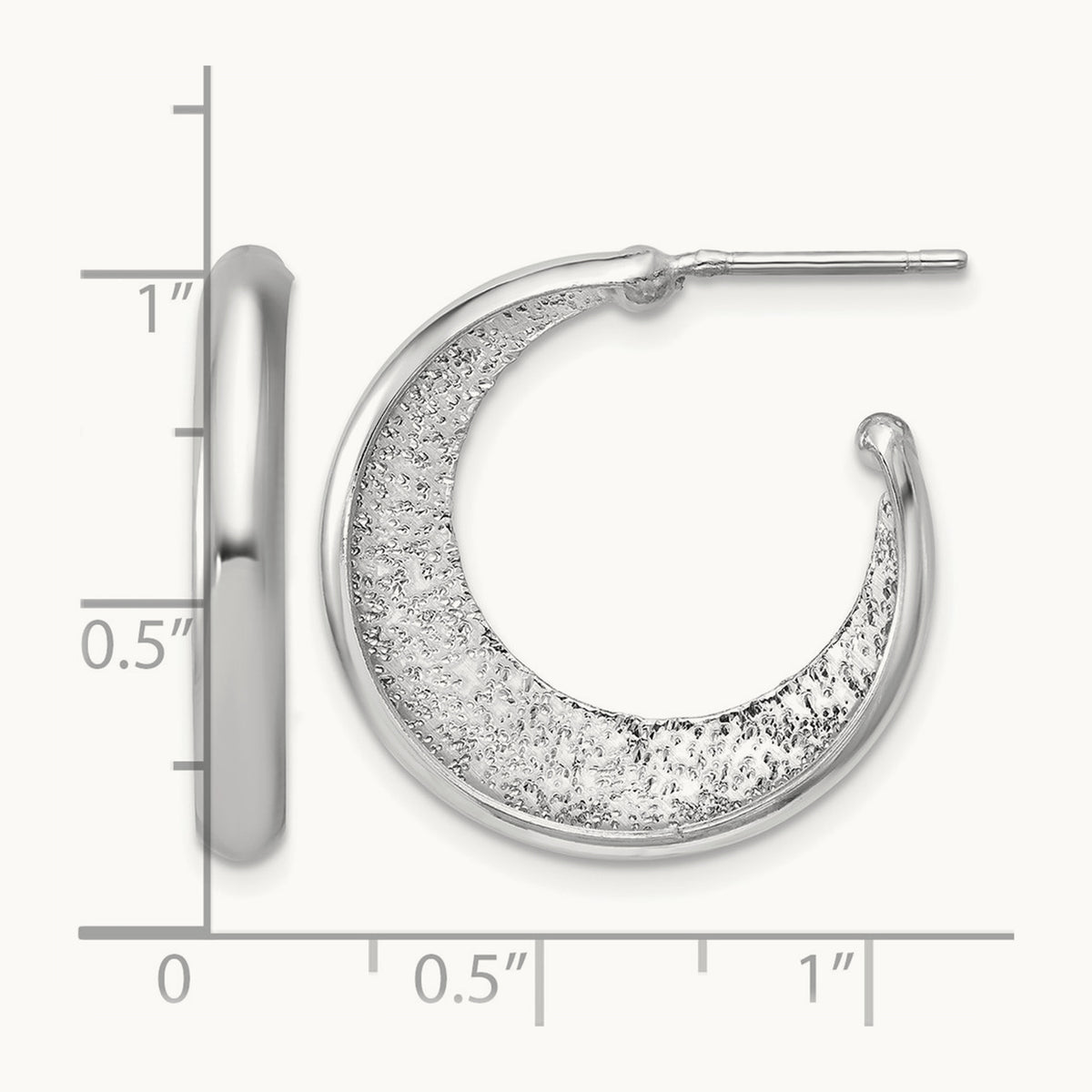 SS RH-plt Radiant Essence Polish/Textured Post J-Hoop Earrings — Leslie's