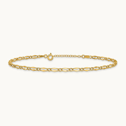 Polished Fancy Link 9in Plus 1in extension Anklet, 14K