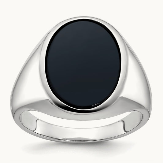 IBGoodman Men's Oval Onyx Complete Ring, 14K White Gold
