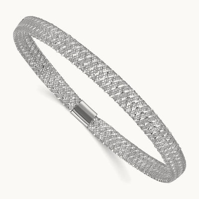 w/White Rhodium-plating Stretch Bangle, 14K — Leslie's