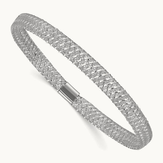 w/White Rhodium-plating Stretch Bangle, 14K — Leslie's