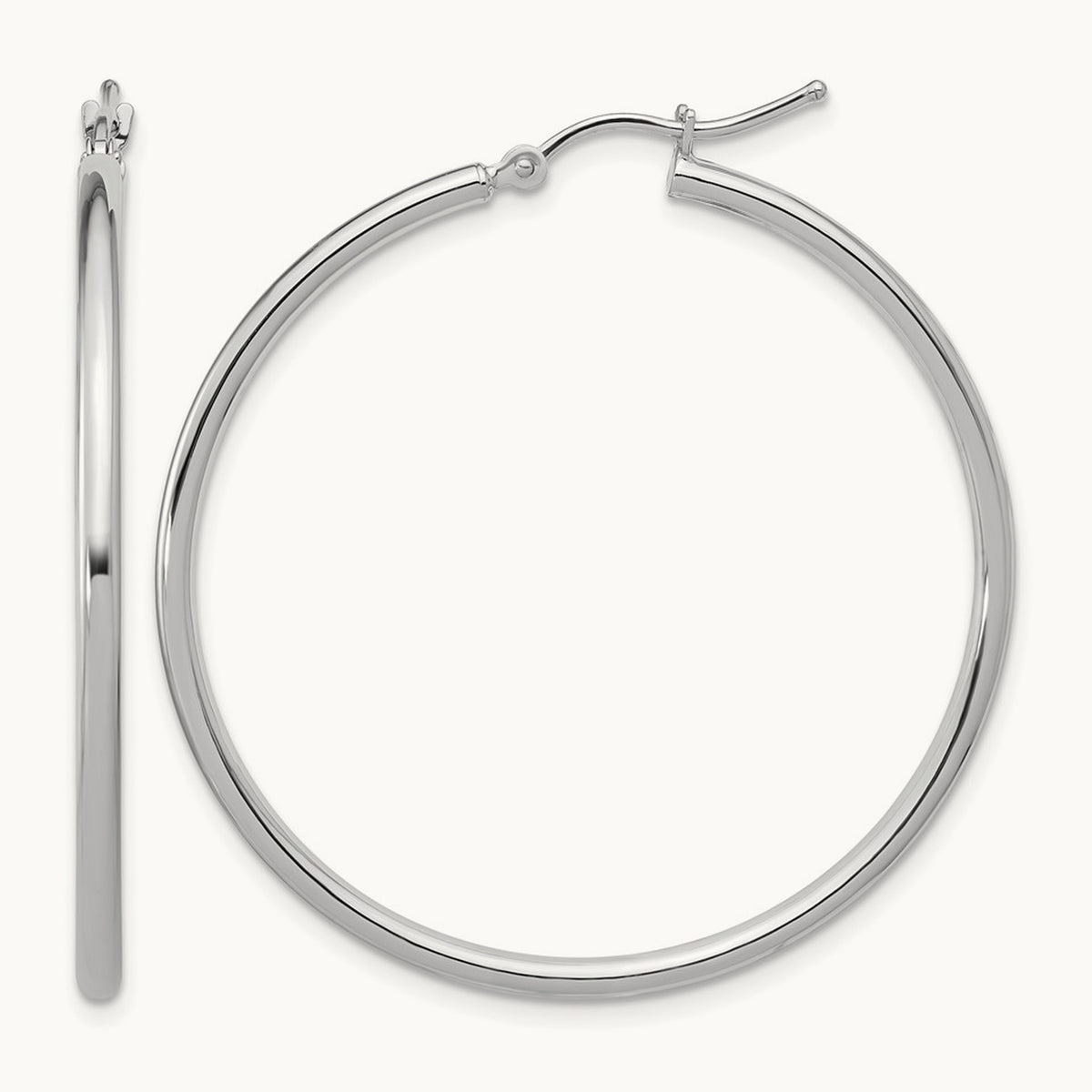 Polished Hinged Hoop Earrings — 14K White Gold, 2x40mm