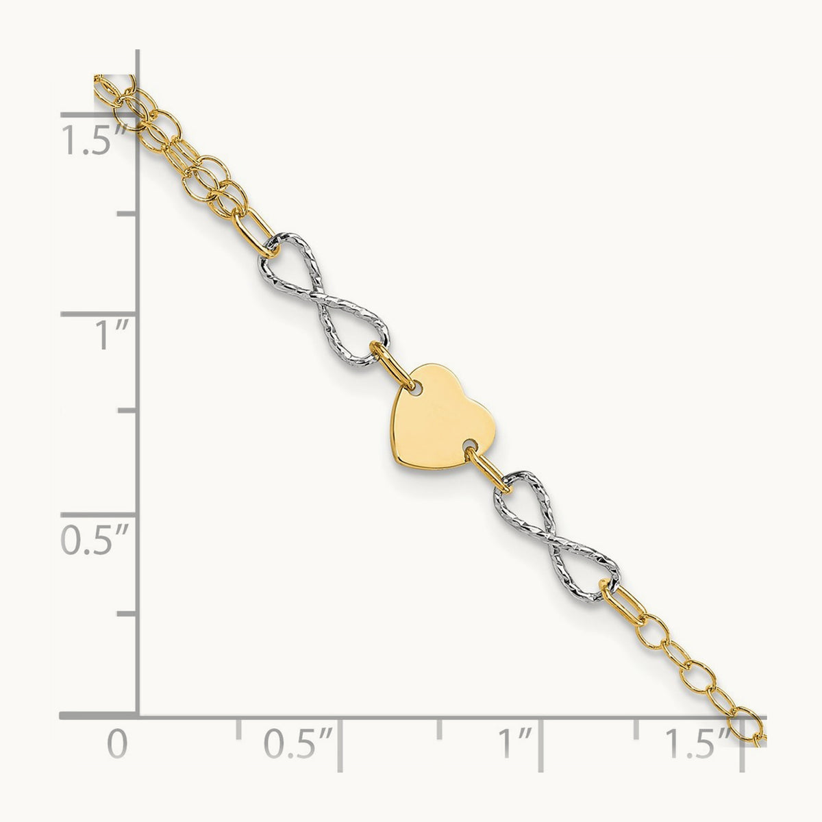Polished Infinity and Heart Bracelet, 14K Two-tone Gold