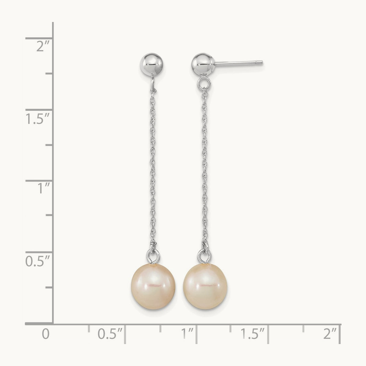 Round Freshwater Cultured Pearl Post Dangle Earrings — 14K White Gold