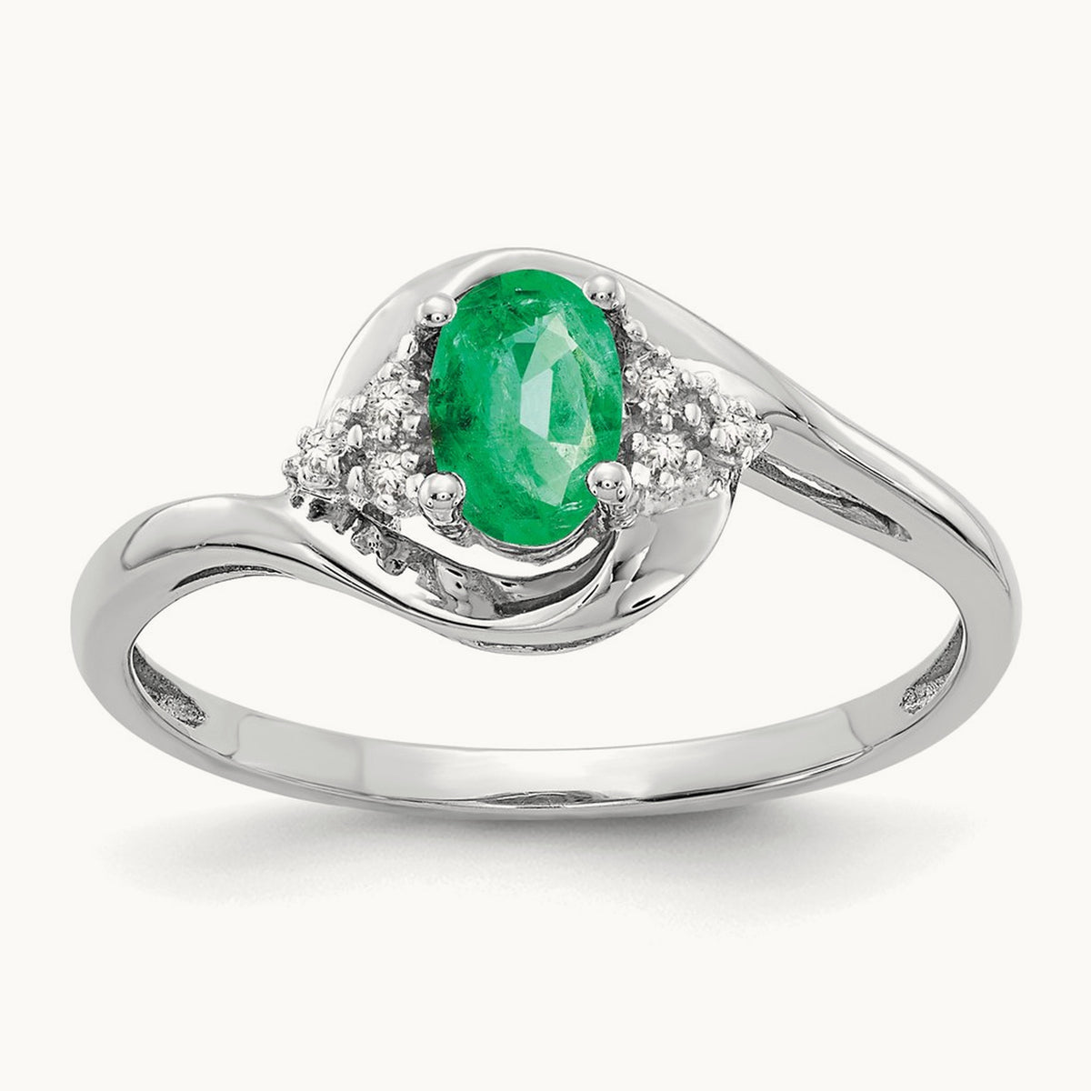 Emerald and Diamond Ring — 14K White Gold