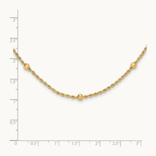 D/C Beaded Rope Chain Necklace, 14K