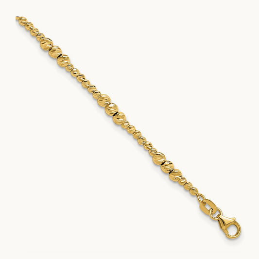 Diamond-cut Beaded 7.5in Bracelet, 14K