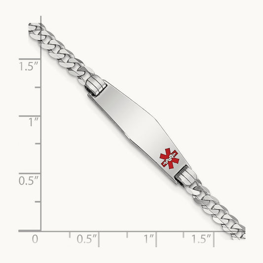 WG Medical Soft Diamond Shape Red Enamel Flat Curb Link ID Bracelet, 14K