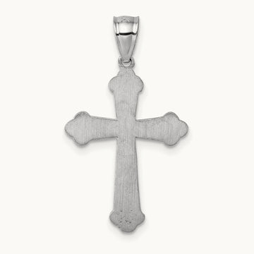 Polished Diamond-cut Textured Fancy Cross Pendant — 14K White Gold