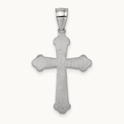 Polished Diamond-cut Textured Fancy Cross Pendant — 14K White Gold