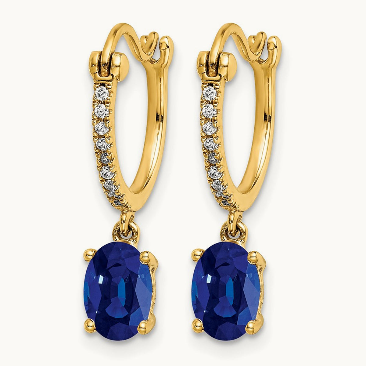 1/10ct Diamond and Sapphire Dangle Hoop Earrings, 14K