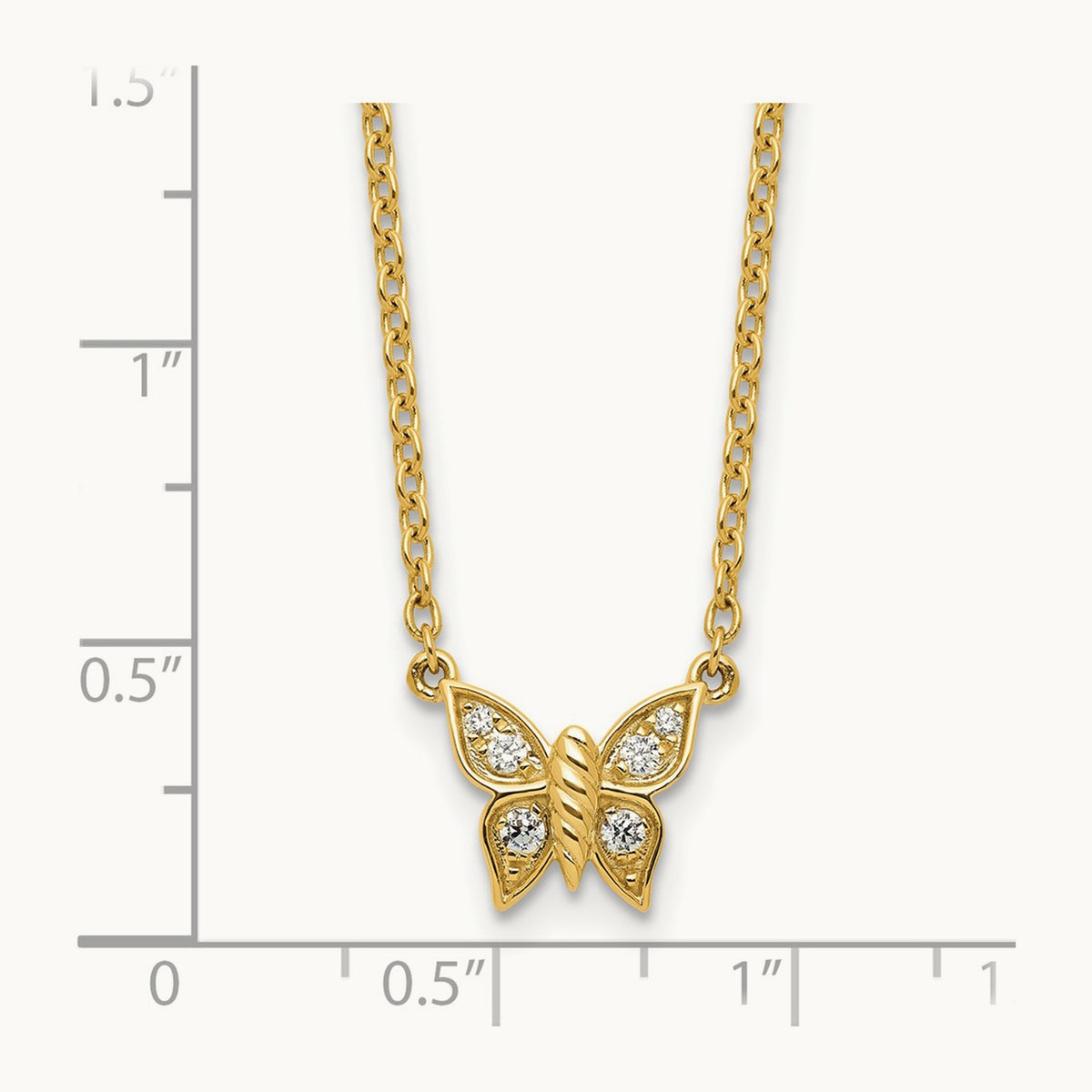 Polished Diamond Butterfly Necklace, 14K