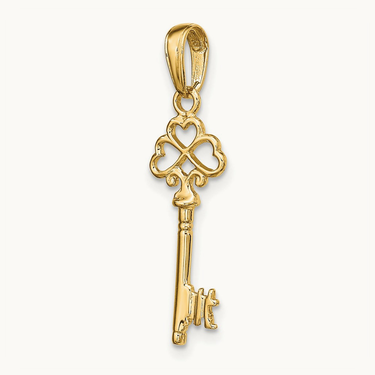 Polished 3-D Hearts Key Charm — 14K Yellow Gold