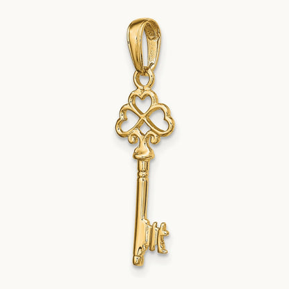 Polished 3-D Hearts Key Charm — 14K Yellow Gold