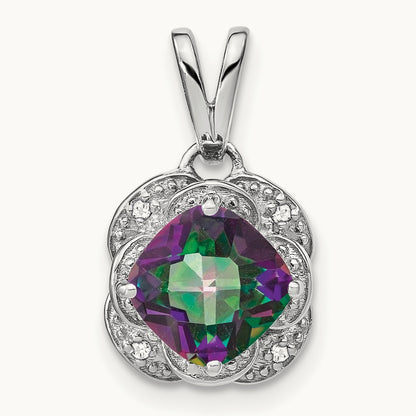 Cushion Mystic Fire Topaz and Diamond Pendant — photo set