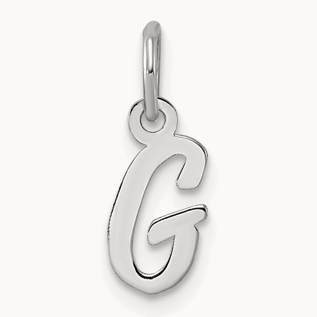 Small Script Letter G Initial Charm, 14K White Gold
