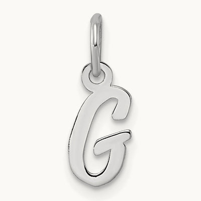 Small Script Letter G Initial Charm, 14K White Gold