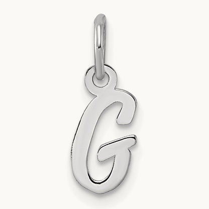 Small Script Letter G Initial Charm, 14K White Gold