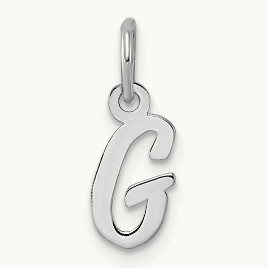 Small Script Letter G Initial Charm, 14K White Gold