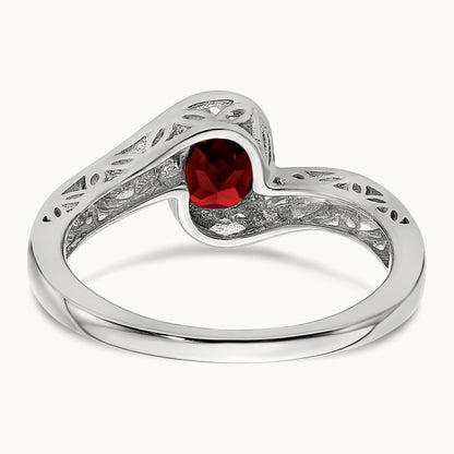 Garnet Bypass Ring, 14K White Gold