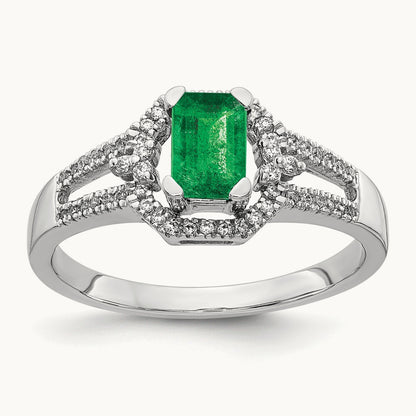 Diamond and Emerald Ring, 14K White Gold
