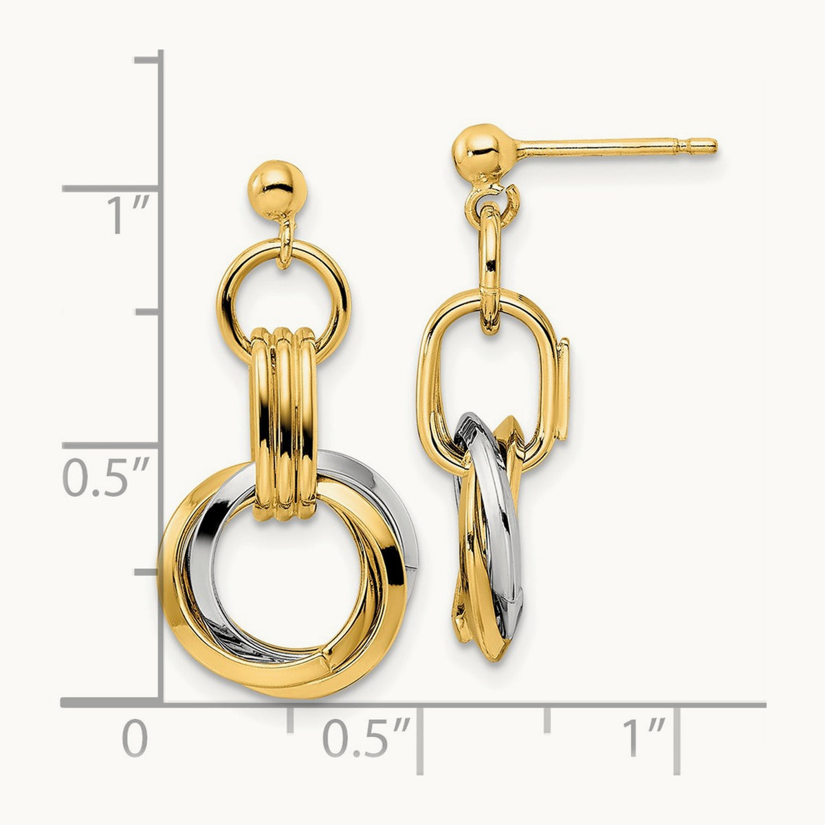 Polished Intertwined Circles Post Dangle Earrings, 14K Two-tone