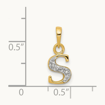 Diamond Letter S Initial Pendant, 14K Yellow Gold with Rhodium
