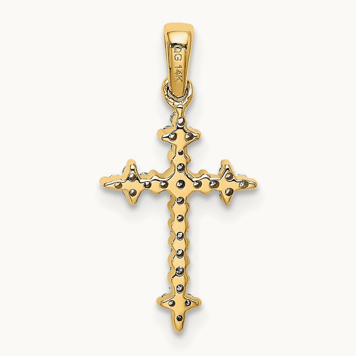 Fleur De Lis Cross Pendant, 0.10 ct tw Lab-Grown Diamond — 14K Yellow Gold