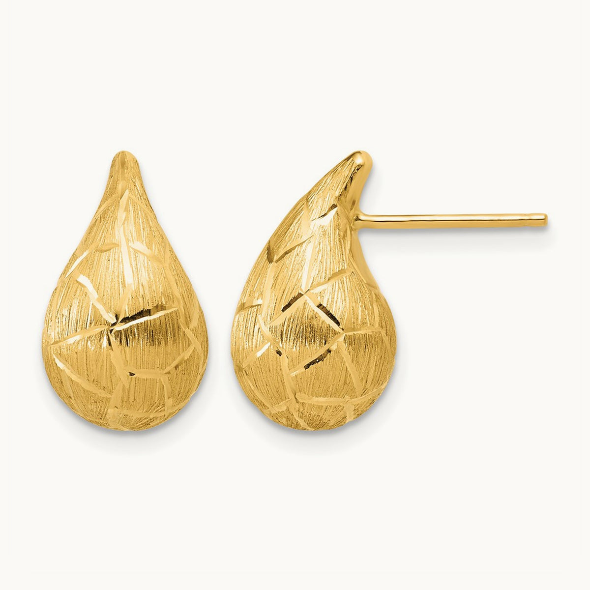Polished/Brushed/Diamond-cut Puffed Teardrop Post Earrings — 16.5mm