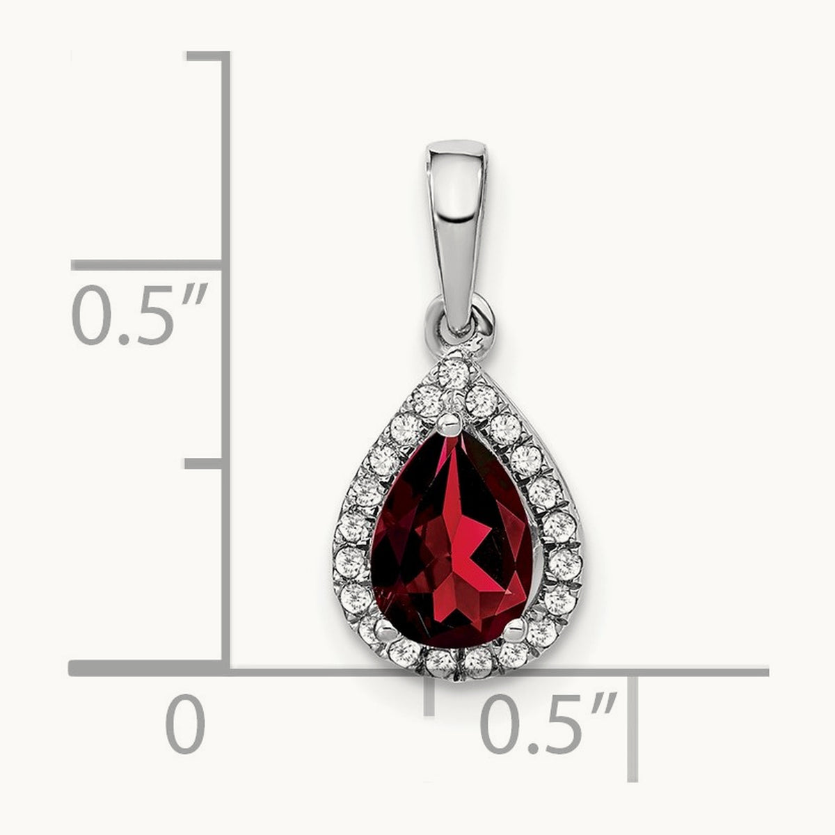 Pear Garnet and Diamond Halo Pendant, 14K White Gold