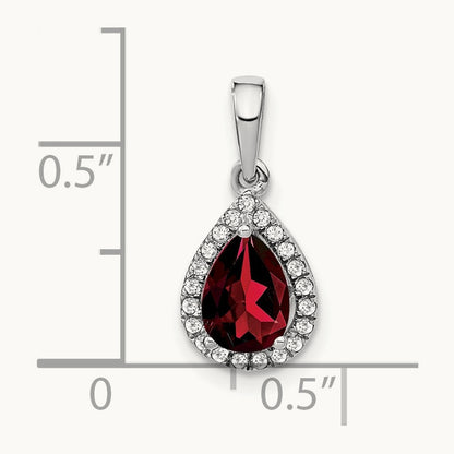 Pear Garnet and Diamond Halo Pendant, 14K White Gold