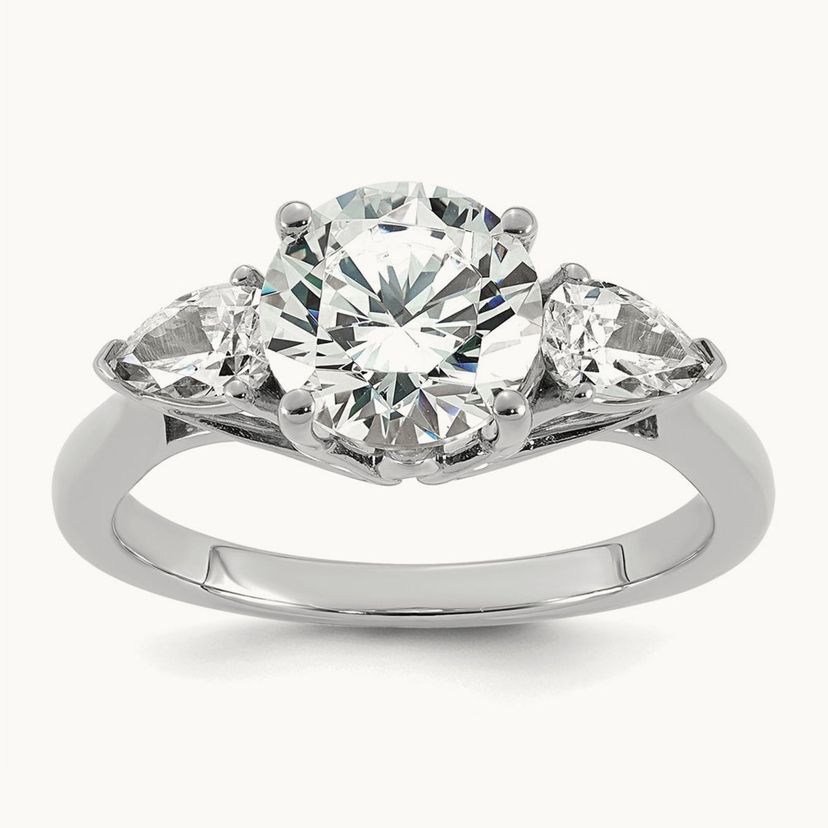 Round with Pear 3 Stone Engagement Ring, 1.25-3.50 ct tw Lab-Grown Diamond — 2 1/2 ct, 14K White Gold