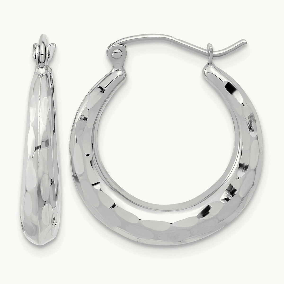 Polished Diamond-cut Hoop Earrings — 14K White Gold