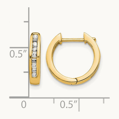 Round/Baguette Diamond Hinged Hoop Earrings — 14K Yellow Gold