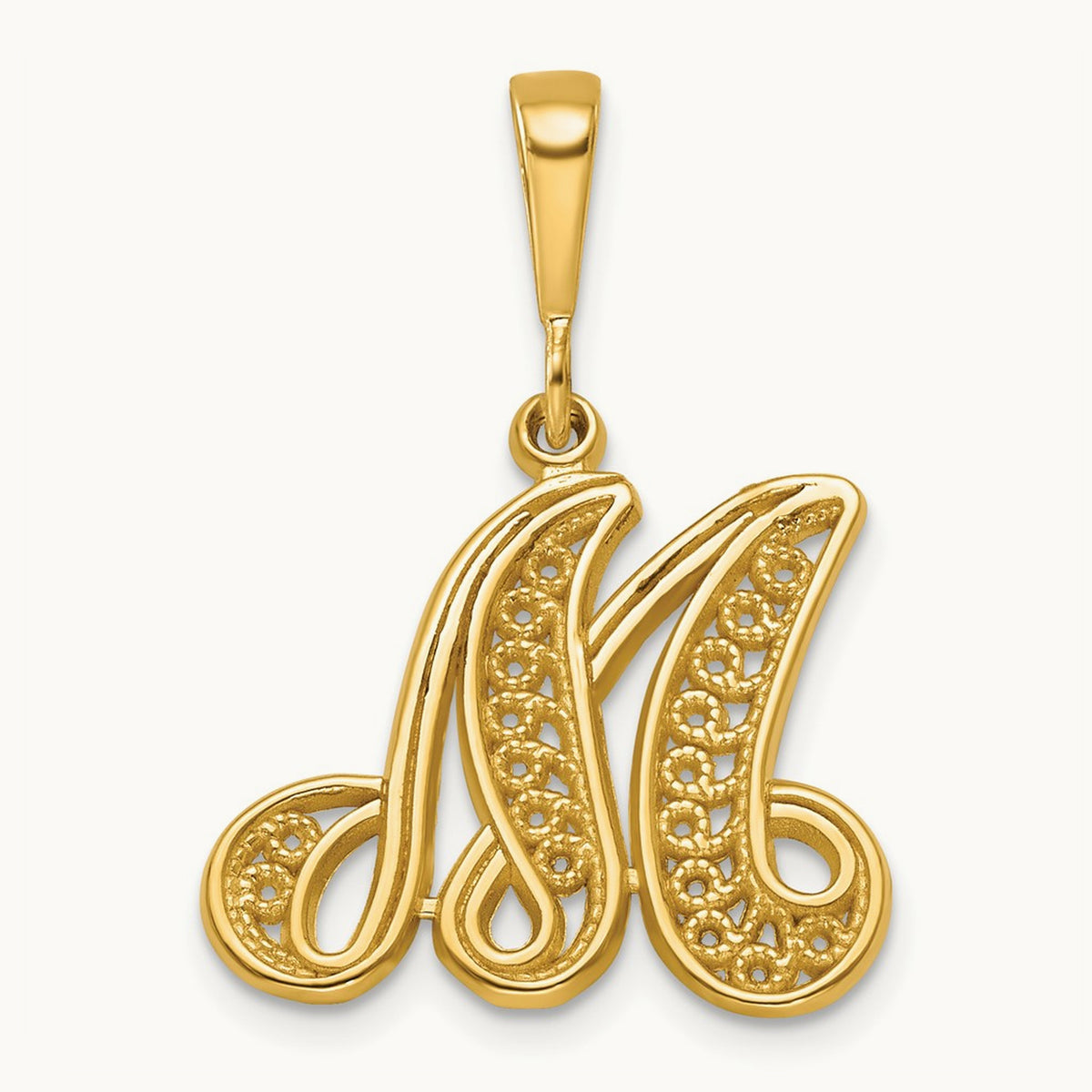 Polished Script Filigree Initial Pendant — M