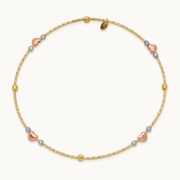 Tri-color Heart Diamond-cut Slip-on Bangle, 14K