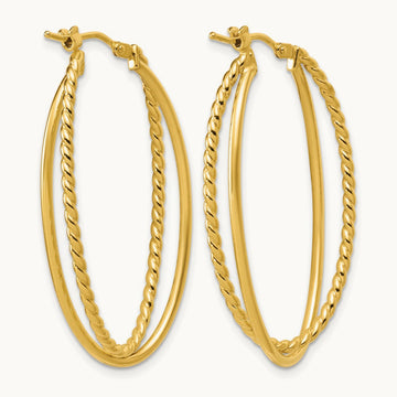 Polished and Twisted Criss-cross Oval Hoop Earrings, 14K — Leslie's