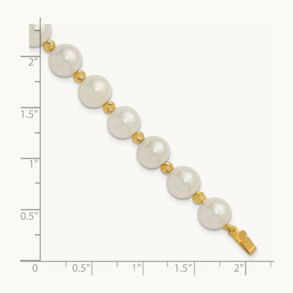8- Near-Round FWC Pearl and D/C Beaded 7.5in Bracelet, 9mm, 14K