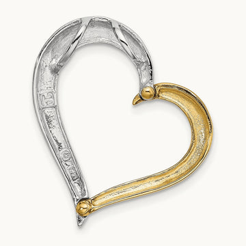 Textured & Polished Heart Chain Slide Charm, 14K Two-tone