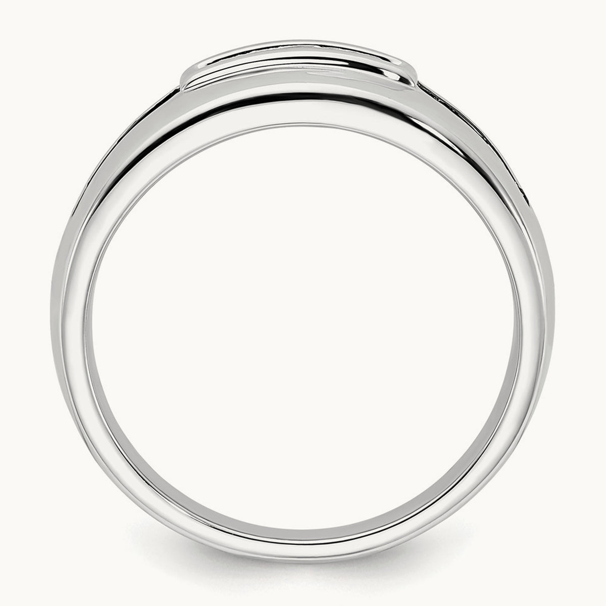 Complete White and Black Diamond Men's Ring, 14K White Gold