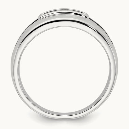 Complete White and Black Diamond Men's Ring, 14K White Gold