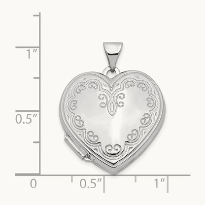 Scroll Design Heart Locket, 14K White Gold