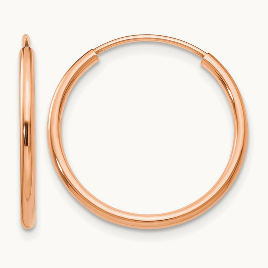 Polished Endless Tube Hoop Earrings, 1.50mm, 14K Rose Gold