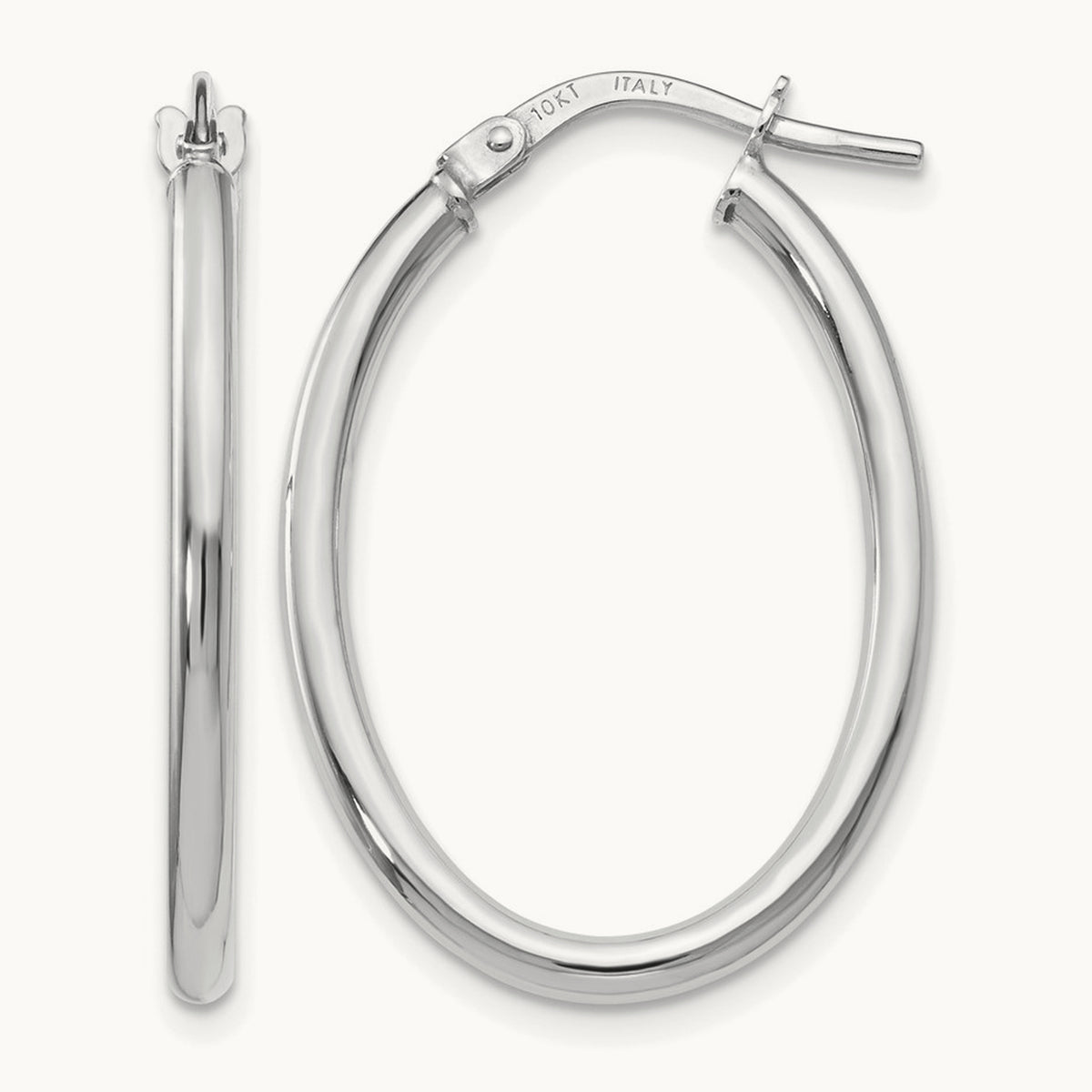 Polished Oval Hinged Hoop Earrings — Leslie's — 10K White Gold, 17mm