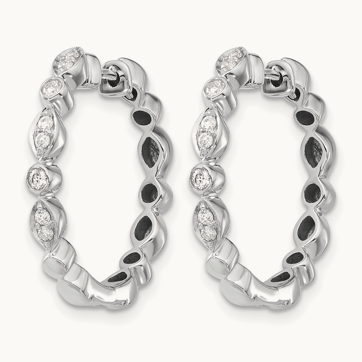 Diamond Hinged Hoop Earrings, 14K White Gold