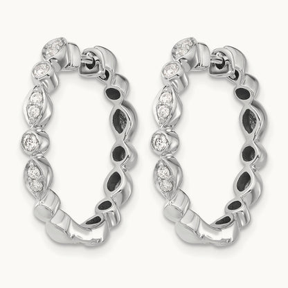 Diamond Hinged Hoop Earrings, 14K White Gold