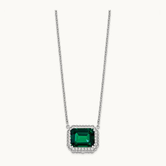Octagon Created Emerald and Diamond 18in. Necklace, 14K White Gold