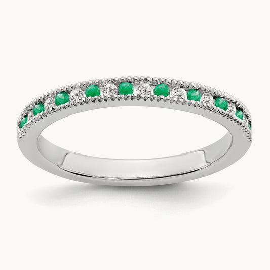 Emerald and Diamond Band, 14K White Gold