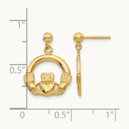 Dangling Claddagh Post Earrings, 14K